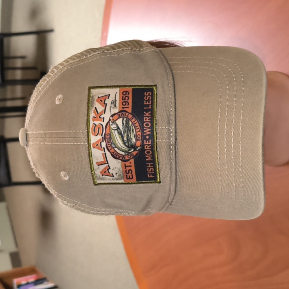 Alaska So Many Lures So Little Time Stitched Patch Trucker Mesh Strap-on Hat Cap